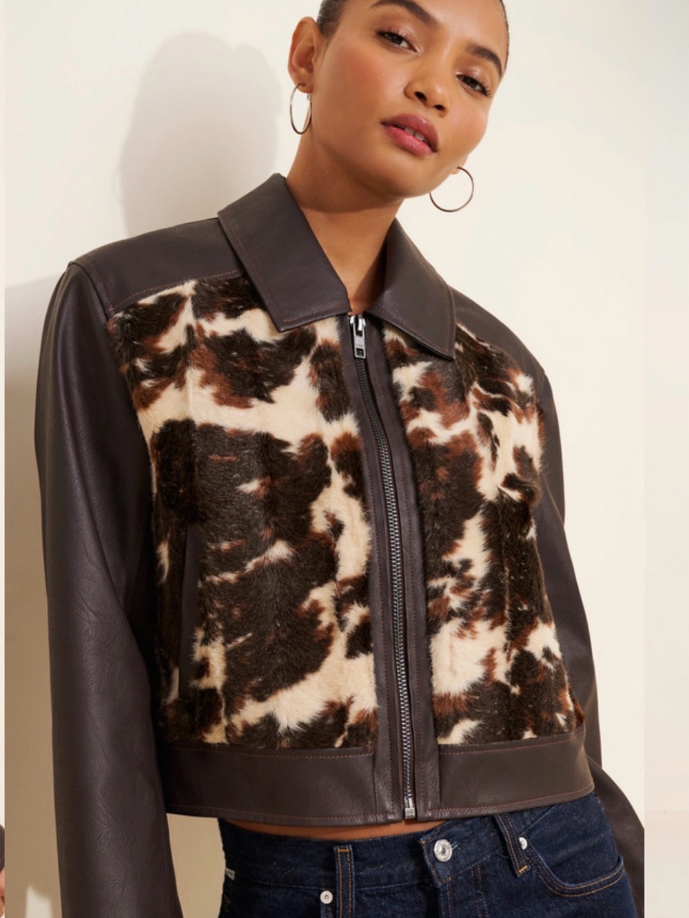 Unreal Fur Yellowstone Faux Fur Cow Print Jacket (M) $529 retail
